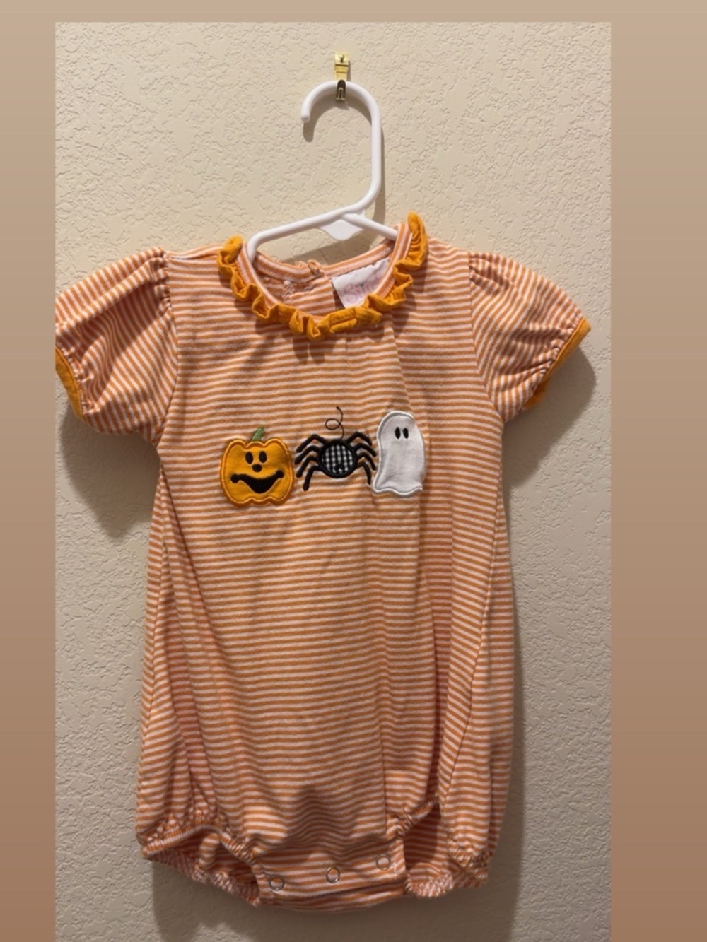 Orange Striped Halloween Appliqué Baby One-Piece